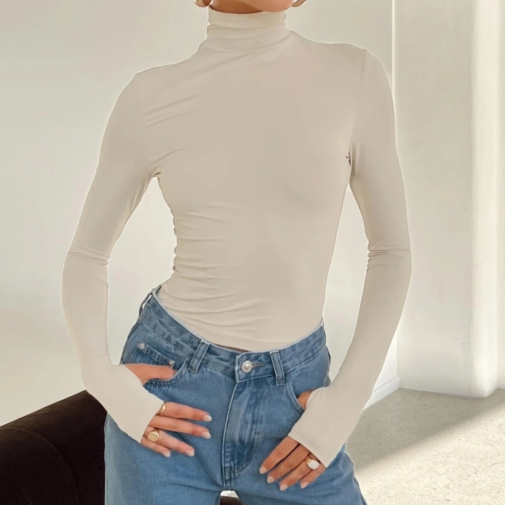 Princess Polly Elysium Long Sleeve Turtleneck Top Bone Size 6